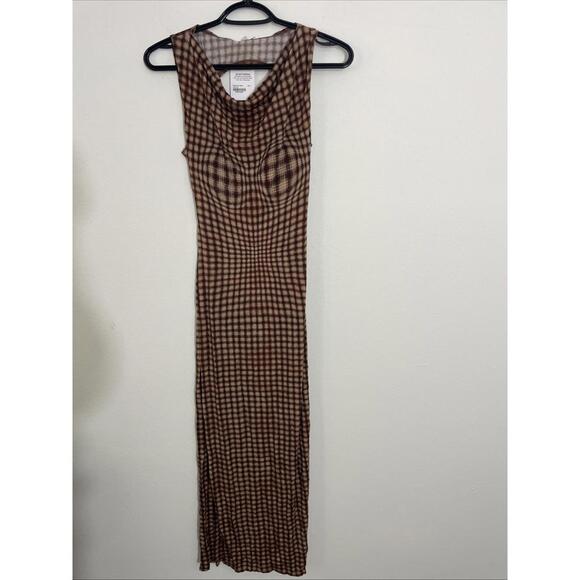 Revolve Miaou Selena Dress Warped brown Plaid open back size M NWT - Picture 11 of 11
